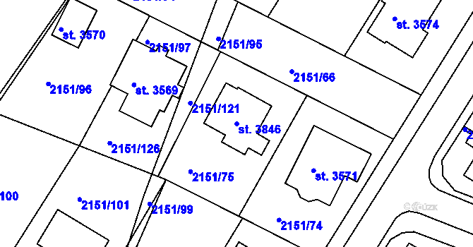 Parcela st. 3846 v KÚ Humpolec, Katastrální mapa