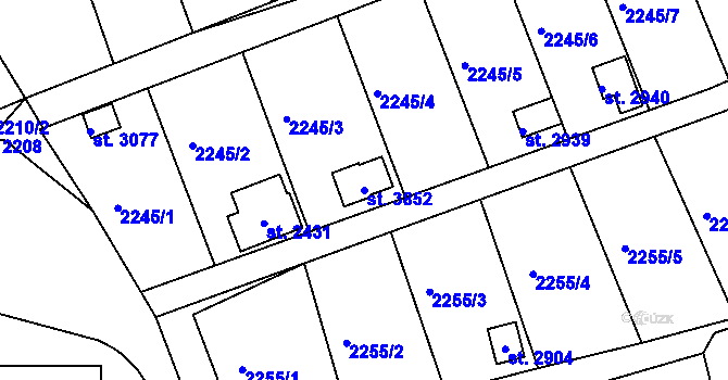 Parcela st. 3852 v KÚ Humpolec, Katastrální mapa