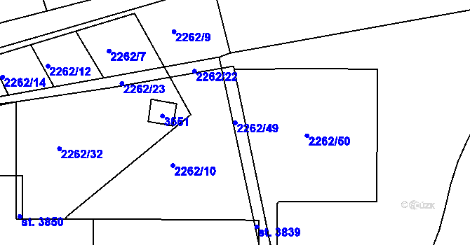 Parcela st. 2262/49 v KÚ Humpolec, Katastrální mapa