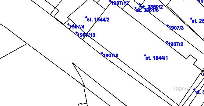 Parcela st. 1907/8 v KÚ Humpolec, Katastrální mapa