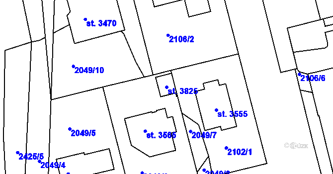 Parcela st. 3825 v KÚ Humpolec, Katastrální mapa
