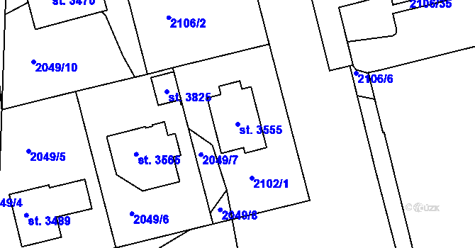 Parcela st. 3555 v KÚ Humpolec, Katastrální mapa