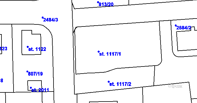 Parcela st. 1117/1 v KÚ Humpolec, Katastrální mapa