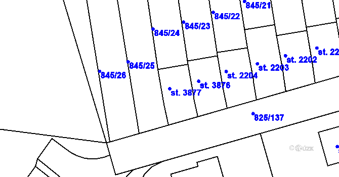 Parcela st. 3877 v KÚ Humpolec, Katastrální mapa