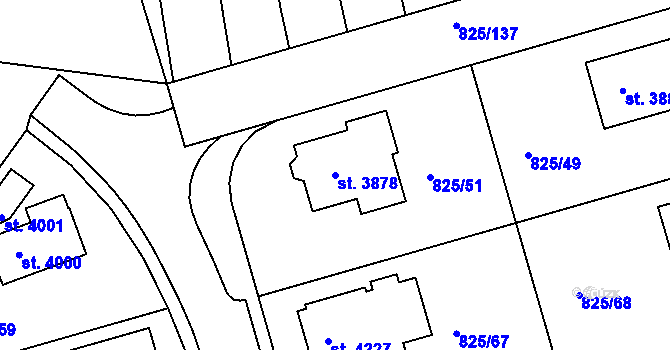 Parcela st. 3878 v KÚ Humpolec, Katastrální mapa