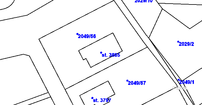 Parcela st. 3885 v KÚ Humpolec, Katastrální mapa