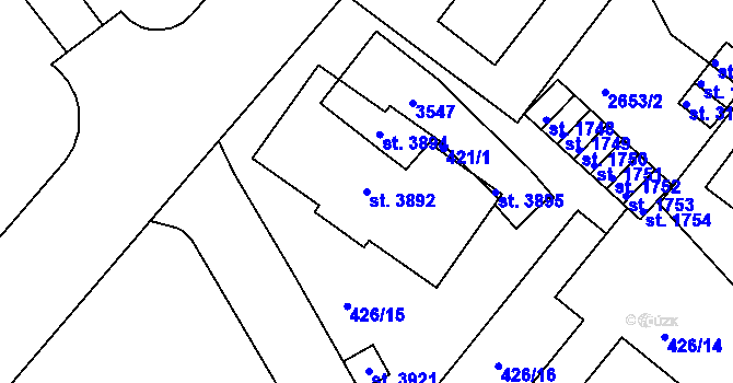 Parcela st. 3892 v KÚ Humpolec, Katastrální mapa