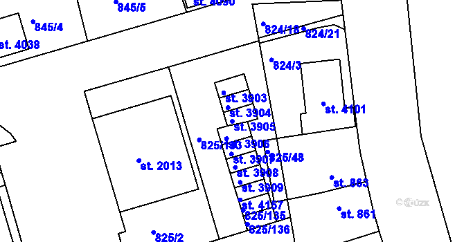 Parcela st. 3905 v KÚ Humpolec, Katastrální mapa