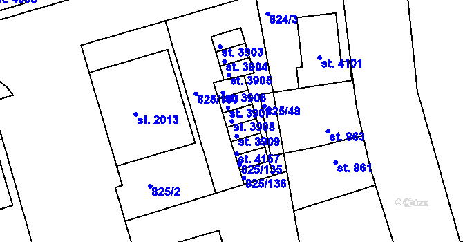 Parcela st. 3908 v KÚ Humpolec, Katastrální mapa