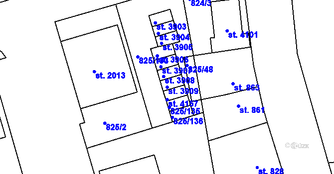 Parcela st. 3909 v KÚ Humpolec, Katastrální mapa