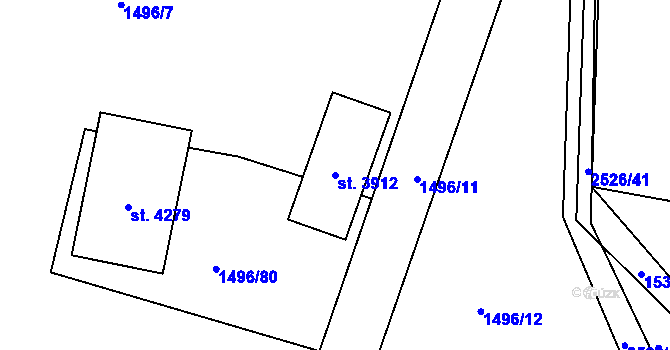Parcela st. 3912 v KÚ Humpolec, Katastrální mapa