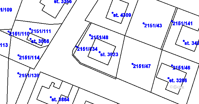 Parcela st. 3923 v KÚ Humpolec, Katastrální mapa
