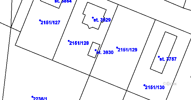 Parcela st. 3930 v KÚ Humpolec, Katastrální mapa