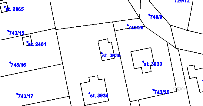 Parcela st. 3935 v KÚ Humpolec, Katastrální mapa
