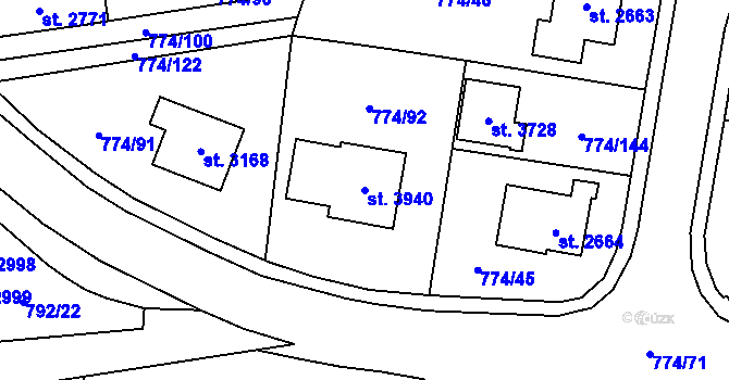 Parcela st. 3940 v KÚ Humpolec, Katastrální mapa