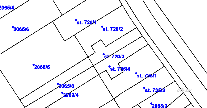 Parcela st. 720/3 v KÚ Humpolec, Katastrální mapa