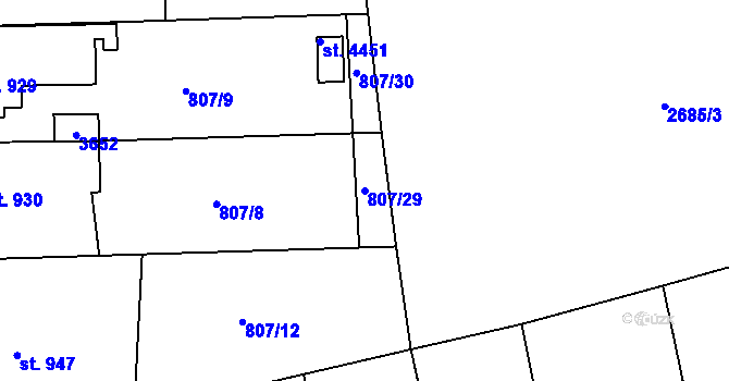 Parcela st. 807/29 v KÚ Humpolec, Katastrální mapa