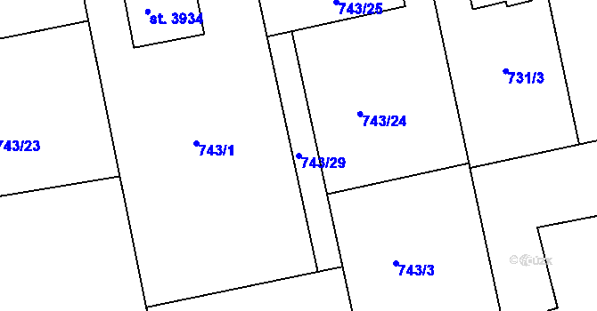 Parcela st. 743/29 v KÚ Humpolec, Katastrální mapa