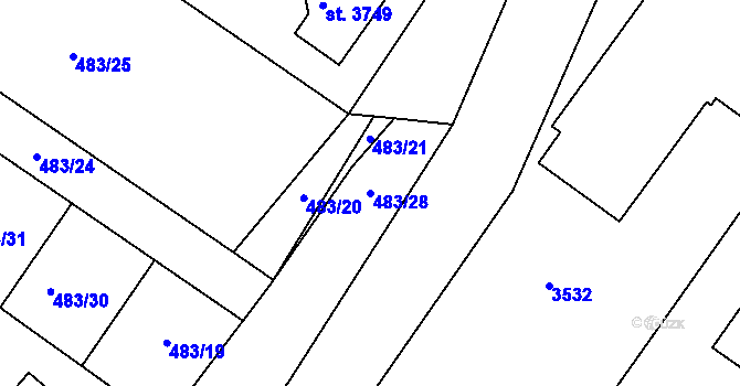 Parcela st. 483/28 v KÚ Humpolec, Katastrální mapa