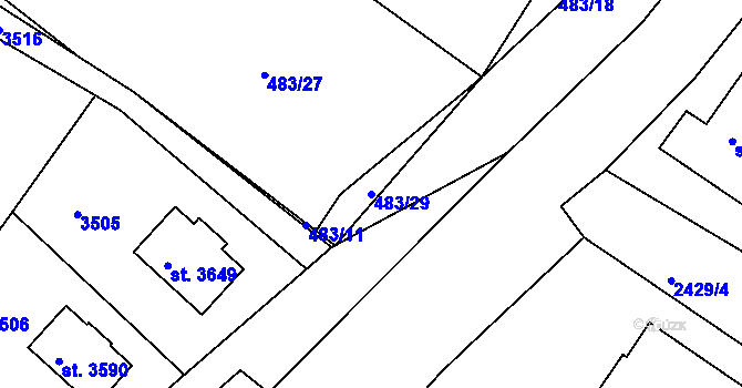 Parcela st. 483/29 v KÚ Humpolec, Katastrální mapa