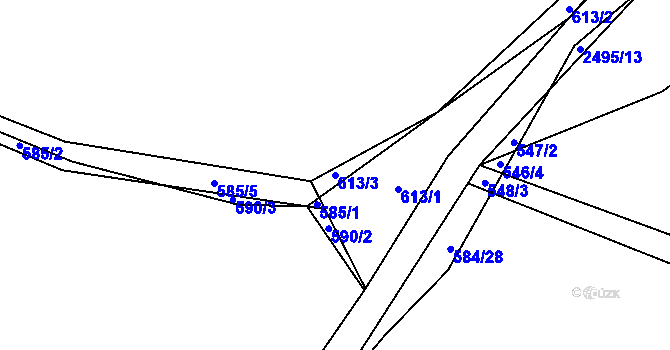 Parcela st. 613/3 v KÚ Humpolec, Katastrální mapa