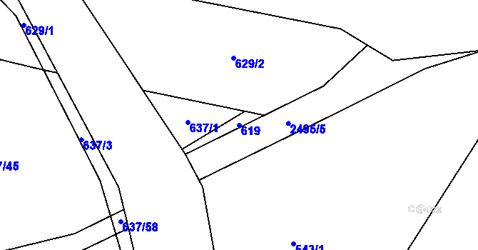 Parcela st. 619 v KÚ Humpolec, Katastrální mapa