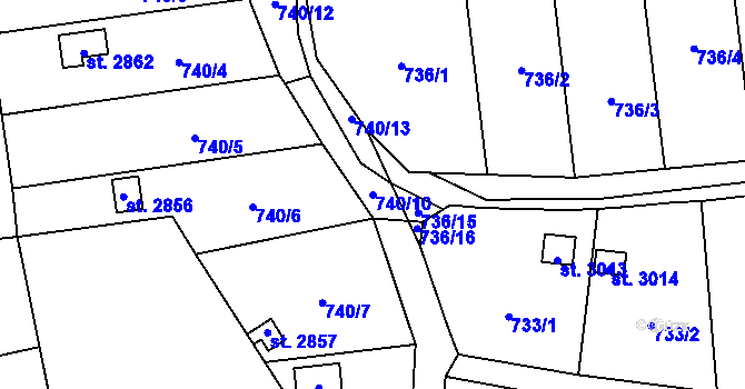 Parcela st. 740/10 v KÚ Humpolec, Katastrální mapa