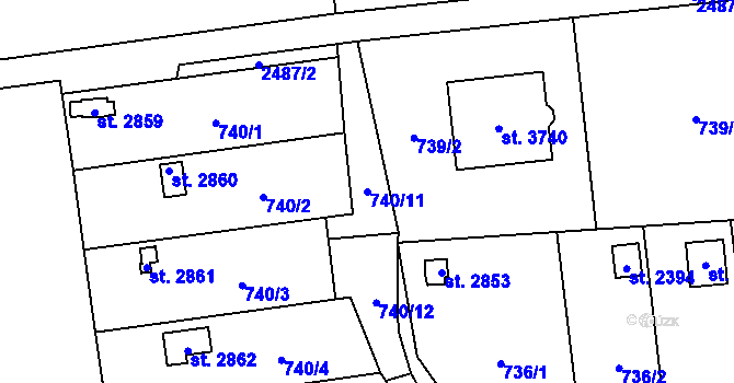 Parcela st. 740/11 v KÚ Humpolec, Katastrální mapa