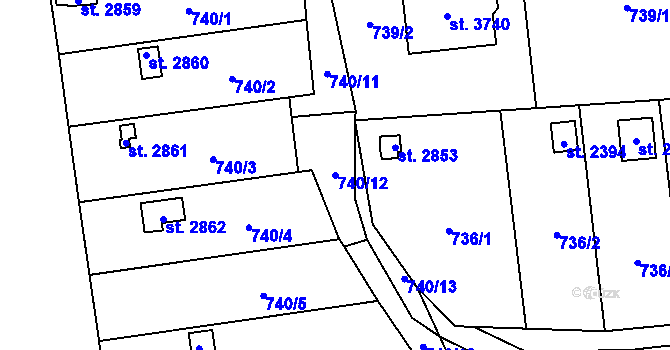 Parcela st. 740/12 v KÚ Humpolec, Katastrální mapa