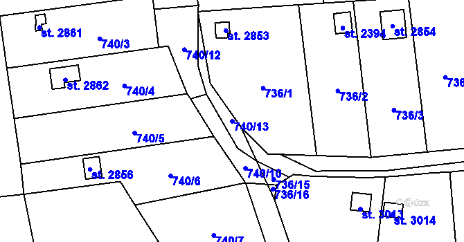 Parcela st. 740/13 v KÚ Humpolec, Katastrální mapa