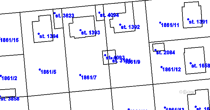 Parcela st. 4093 v KÚ Humpolec, Katastrální mapa