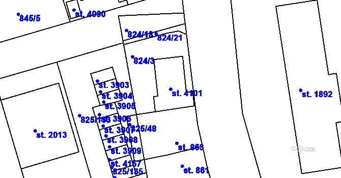 Parcela st. 4101 v KÚ Humpolec, Katastrální mapa