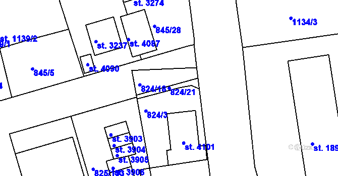 Parcela st. 824/21 v KÚ Humpolec, Katastrální mapa