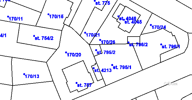 Parcela st. 795/2 v KÚ Humpolec, Katastrální mapa