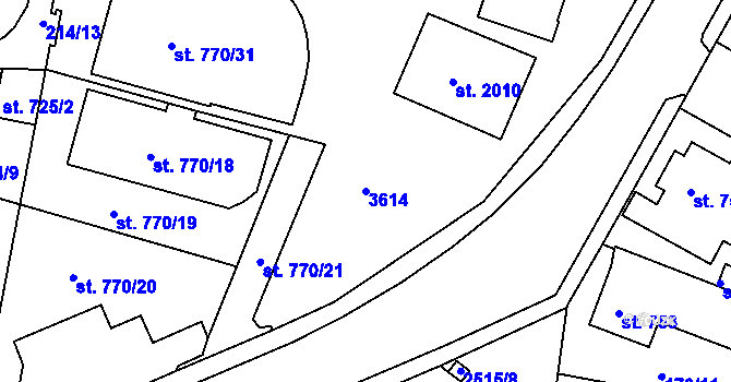Parcela st. 3614 v KÚ Humpolec, Katastrální mapa