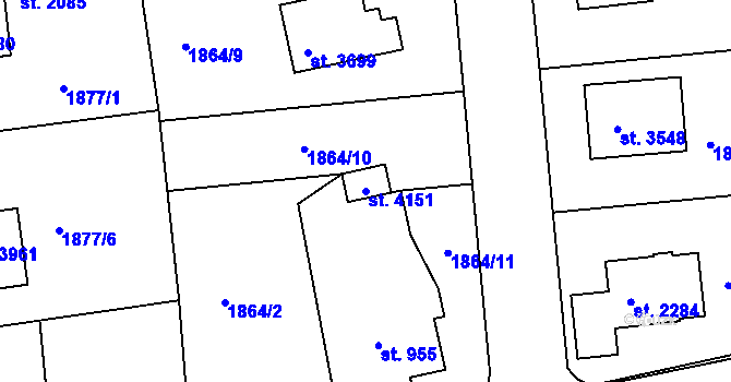 Parcela st. 4151 v KÚ Humpolec, Katastrální mapa