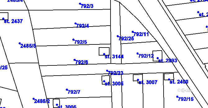 Parcela st. 3144 v KÚ Humpolec, Katastrální mapa