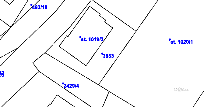 Parcela st. 3633 v KÚ Humpolec, Katastrální mapa