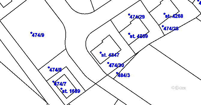 Parcela st. 4247 v KÚ Humpolec, Katastrální mapa