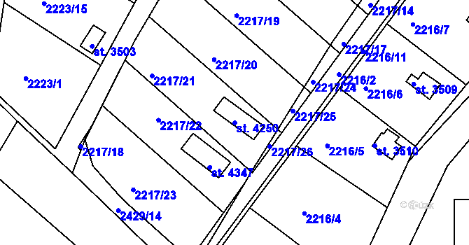 Parcela st. 4250 v KÚ Humpolec, Katastrální mapa