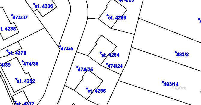 Parcela st. 4264 v KÚ Humpolec, Katastrální mapa