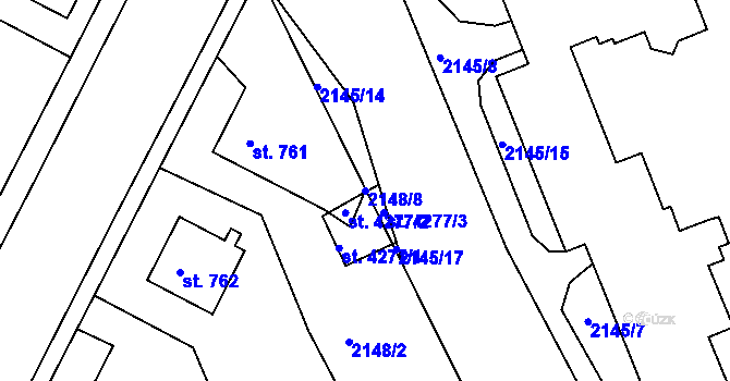 Parcela st. 2148/8 v KÚ Humpolec, Katastrální mapa