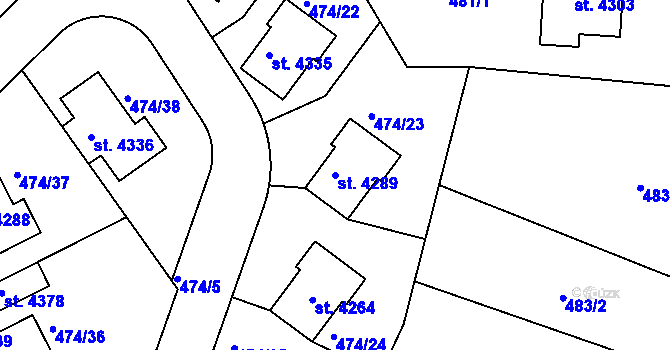 Parcela st. 4289 v KÚ Humpolec, Katastrální mapa