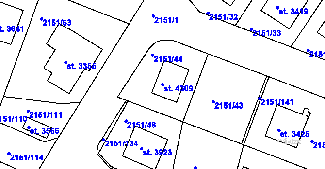 Parcela st. 4309 v KÚ Humpolec, Katastrální mapa