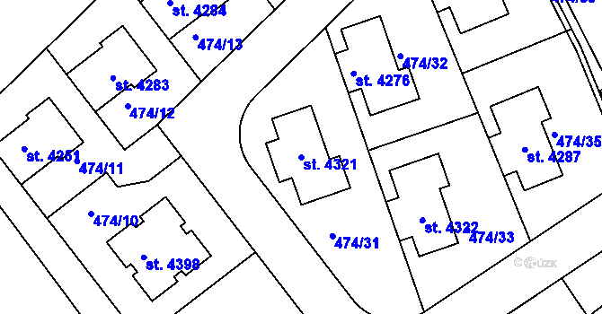 Parcela st. 4321 v KÚ Humpolec, Katastrální mapa