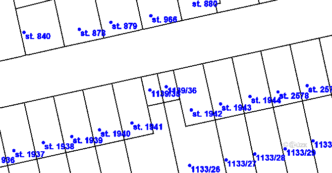 Parcela st. 1139/36 v KÚ Humpolec, Katastrální mapa