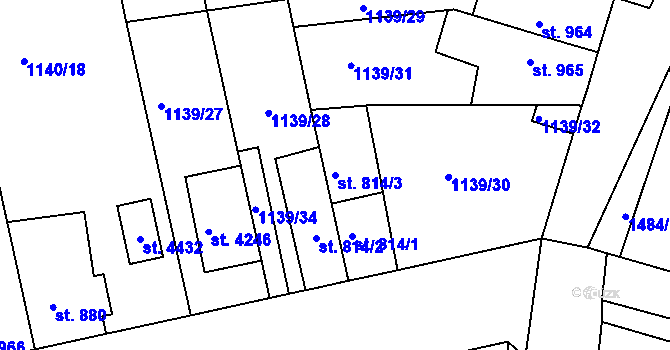 Parcela st. 814/3 v KÚ Humpolec, Katastrální mapa