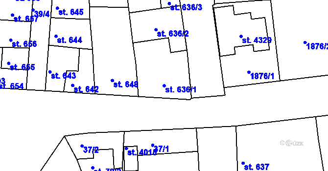 Parcela st. 636/1 v KÚ Humpolec, Katastrální mapa