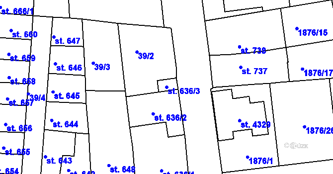 Parcela st. 636/3 v KÚ Humpolec, Katastrální mapa