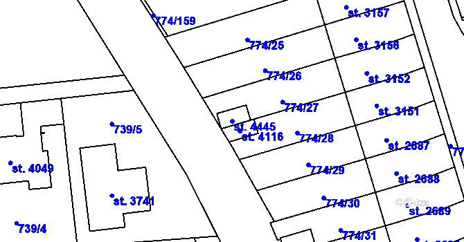 Parcela st. 4445 v KÚ Humpolec, Katastrální mapa